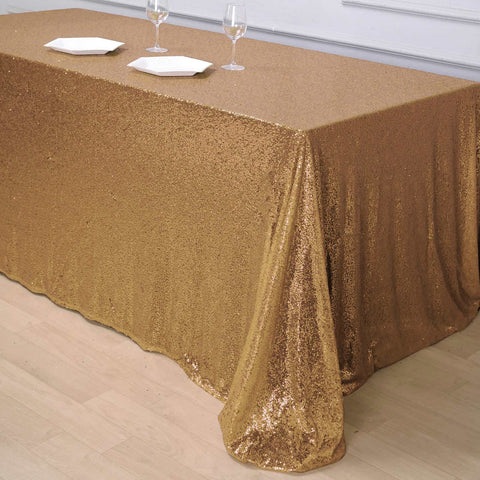 Sequin 90"x156" Rectangle Tablecloth Gold - Seamless Twinkling Design for Chic Celebrations
