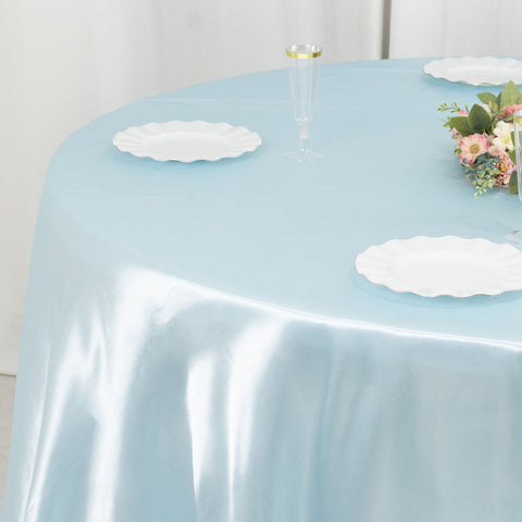 Satin 132" Round Tablecloth Light Blue - Stylish Seamless Table Cover