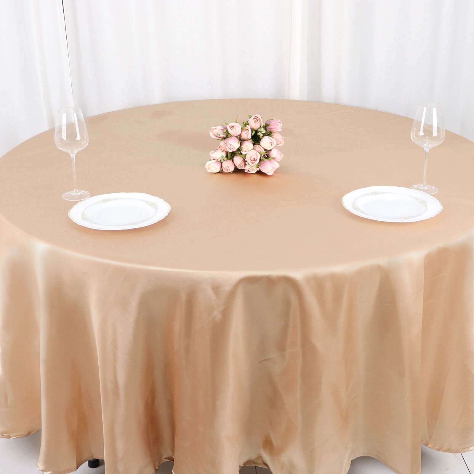 Satin 108" Round Tablecloth Nude - Smooth and Lustrous Table Cover