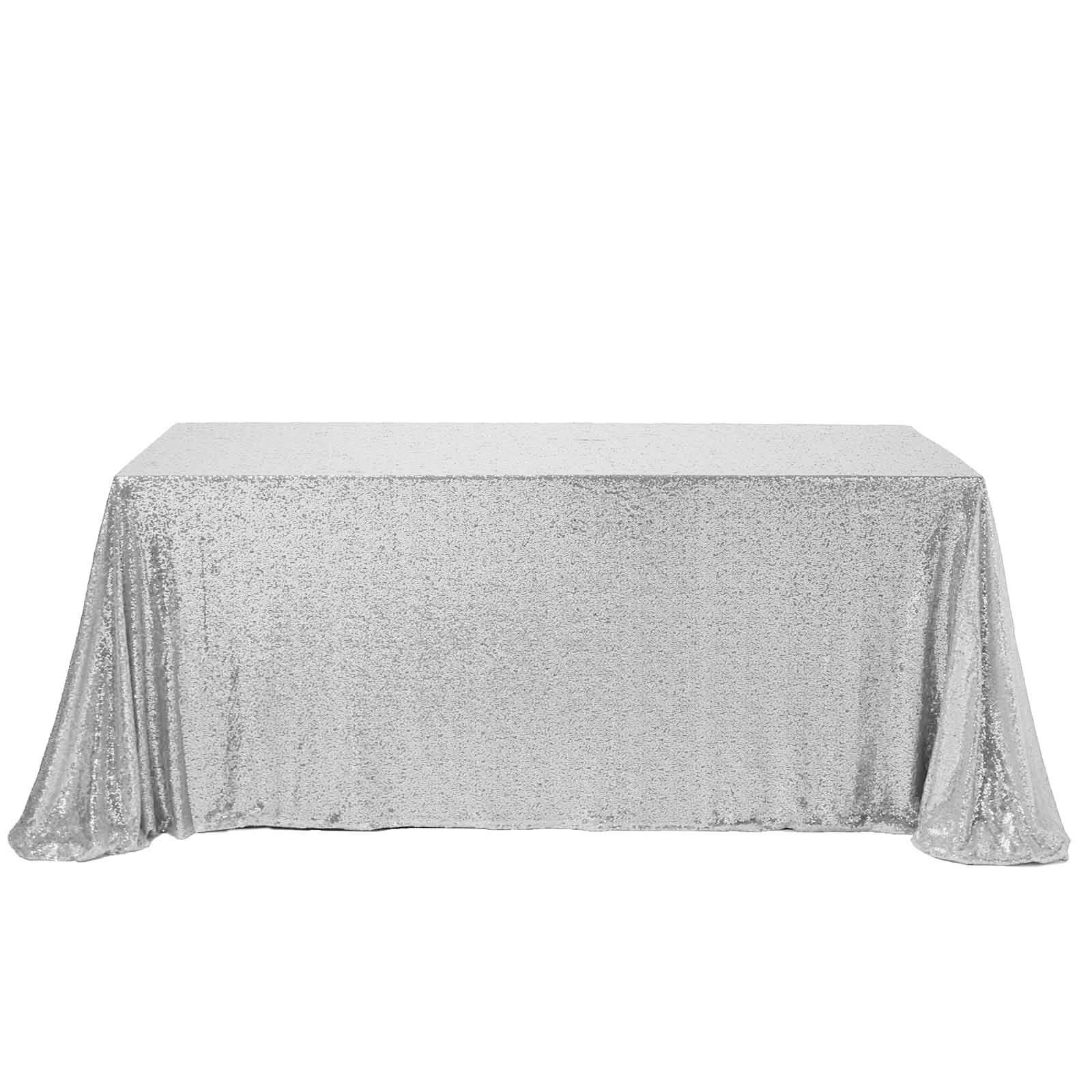 Sequin 90"x156" Rectangle Tablecloth Silver - Seamless Twinkling Table Cover