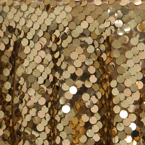 Sequin 120" Round Tablecloth Gold - Seamless Big Payette Design for Luxe Celebrations