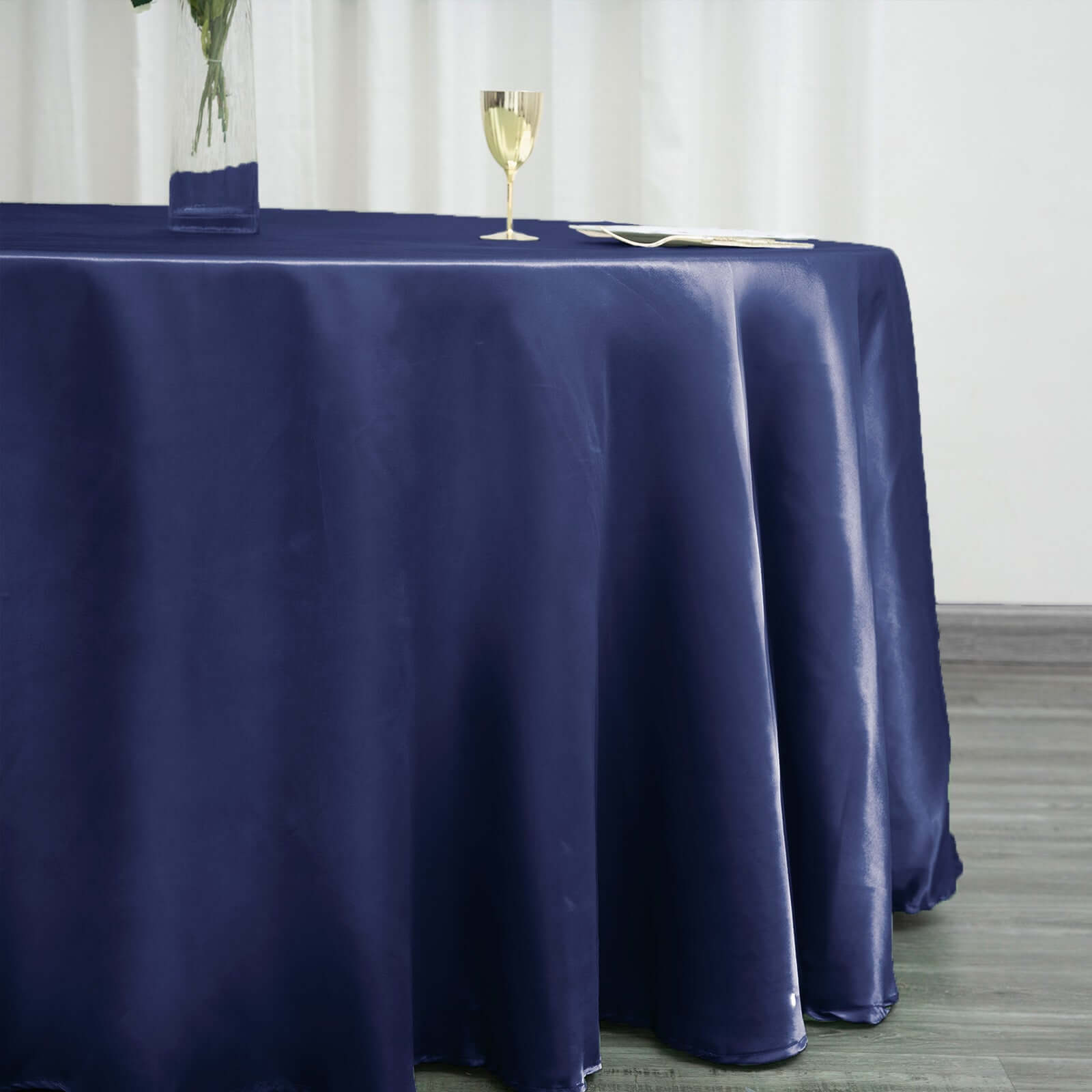 Satin 120" Round Tablecloth Navy Blue - Stylish Seamless Table Cover