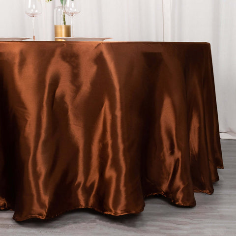 Satin 120" Round Tablecloth Cinnamon Brown - Stylish Seamless Table Cover