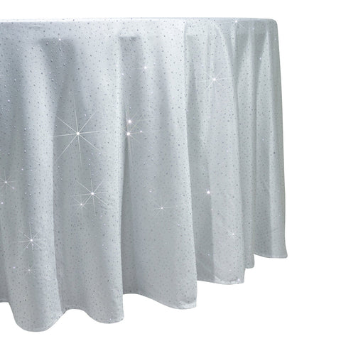 Scuba Round Tablecloth 120″ White with Rhinestone Accents – Seamless, Wrinkle-Free, Stain-Resistant Event Linen