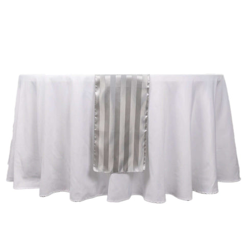 Satin 12"x108" Table Runner Silver Stripe - Stripe Table Decor