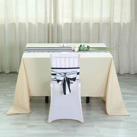 Satin 12"x108" Table Runner Black/White Stripe - Classic & Exquisite Table Decor