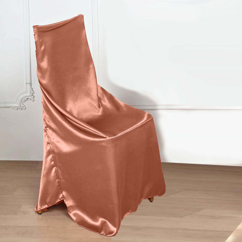 Satin Chair Cover Self-Tie Universal Design Terracotta (Rust) - Durable Slip-On Cover for Folding, Dining, Banquet & Standard Chairs
