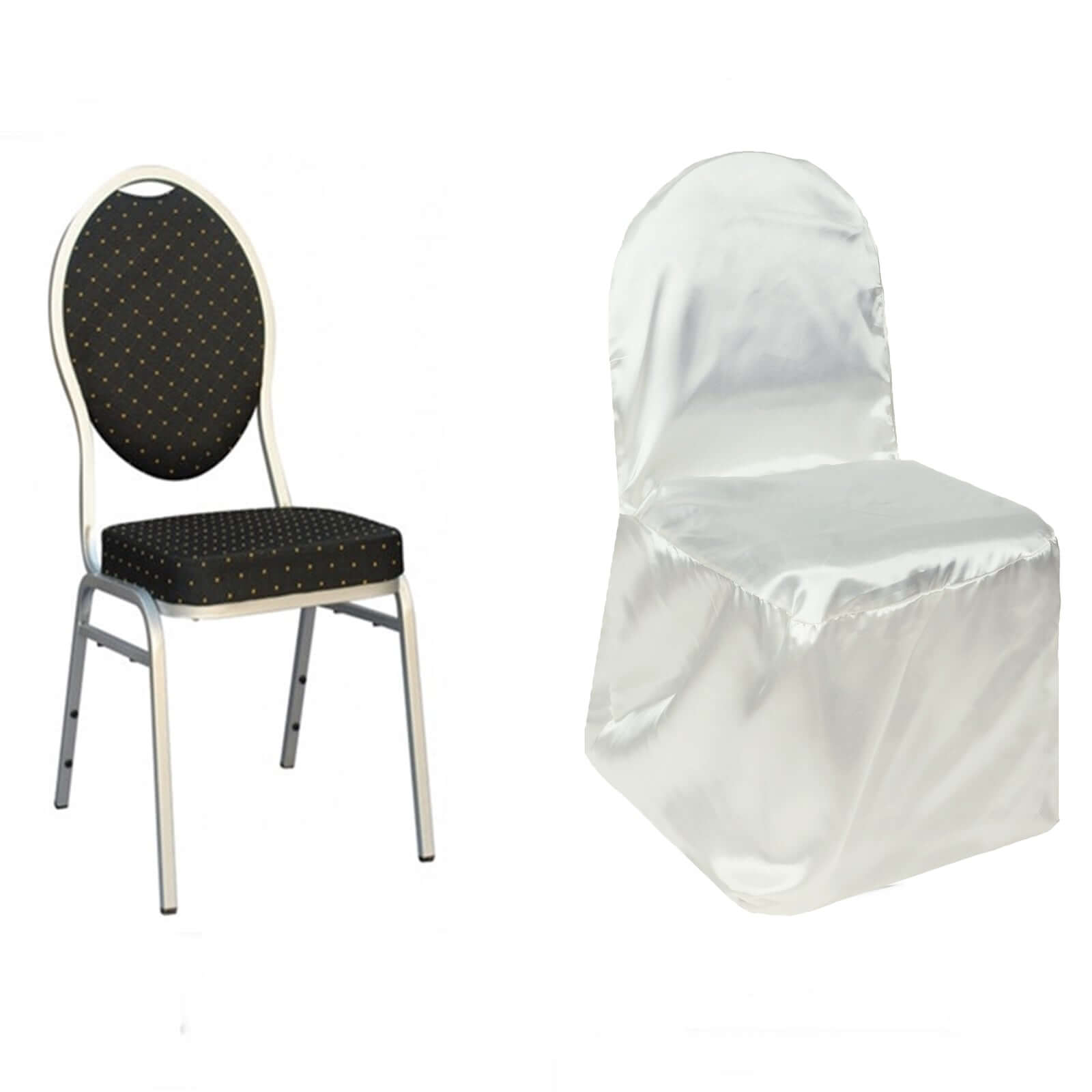 Satin Chair Covers for Banquet Chairs Ivory with Glossy Finish - Reusable Slipcovers