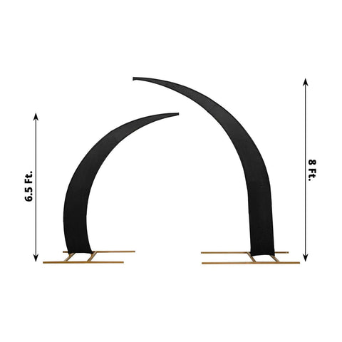 Set of 2 Black Spandex Half Crescent Moon Backdrop Stand Covers, Custom Fitted Wedding Arch Cover for Curved Arbor Flower Balloon Frame