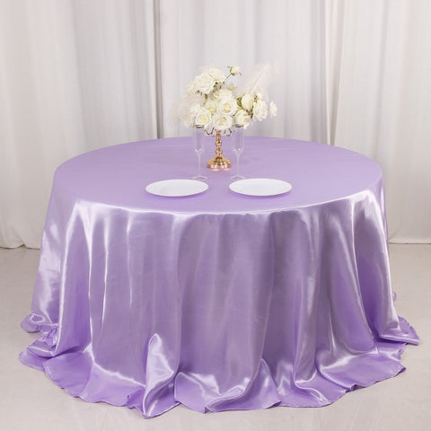 Satin 132" Round Tablecloth Lavender Lilac - Stylish Seamless Table Cover