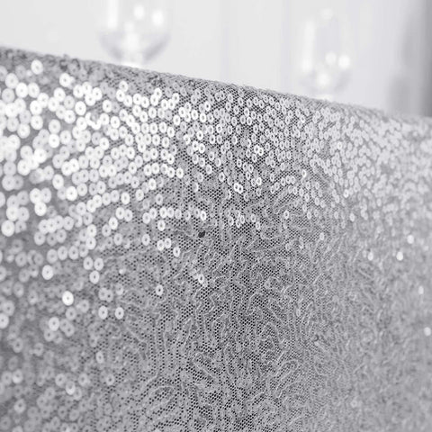 Sequin 90"x156" Rectangle Tablecloth Silver - Seamless Twinkling Table Cover