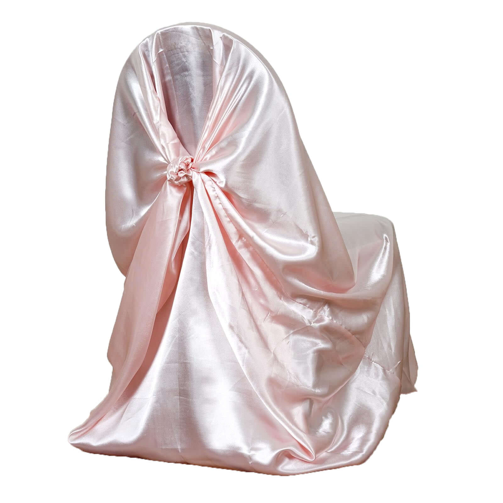 Satin Chair Cover Self-Tie Universal Design Blush - Durable Slip-On Cover for Folding, Dining, Banquet & Standard Chairs