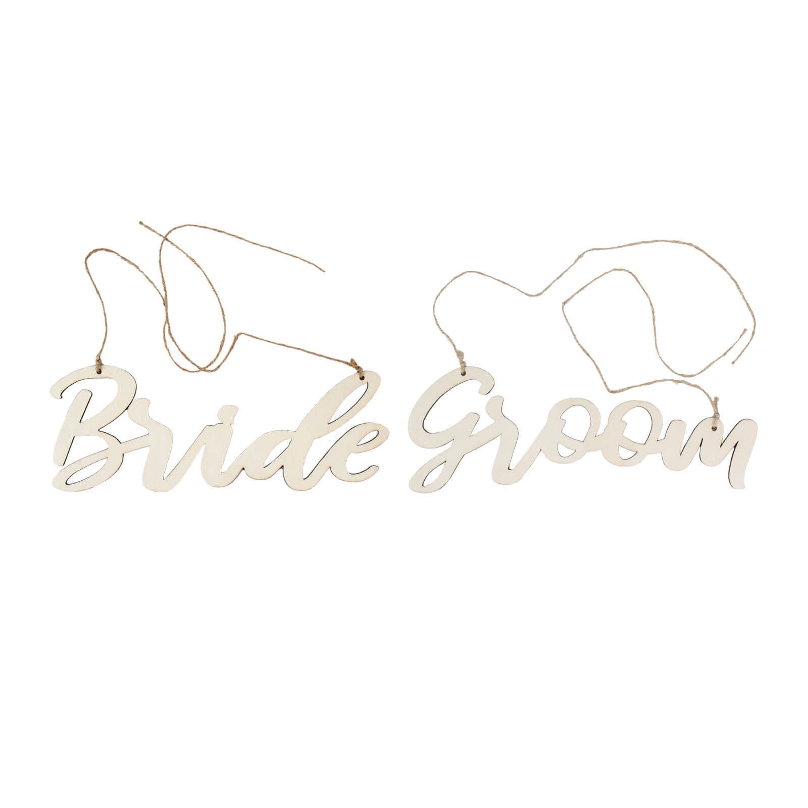 Set of 2 Bride and Groom Chair Signs Natural Wood - Charming Calligraphy Wall Hanging Wedding Decor & Props 12"x5"