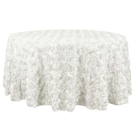 Satin 132" Round Tablecloth Ivory - Seamless Grandiose 3D Rosette Table Cover