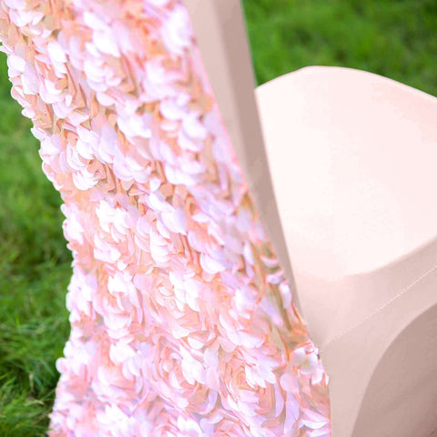 Satin Rosette Chair Cover for Banquet Chairs Blush - Stretch Fitted Slip-On Slipcover