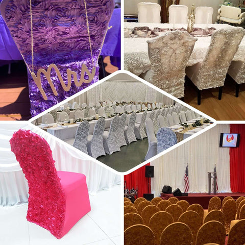 Satin Rosette Chair Cover for Banquet Chairs Dusty Rose - Stretch Fitted Slip-On Slipcover