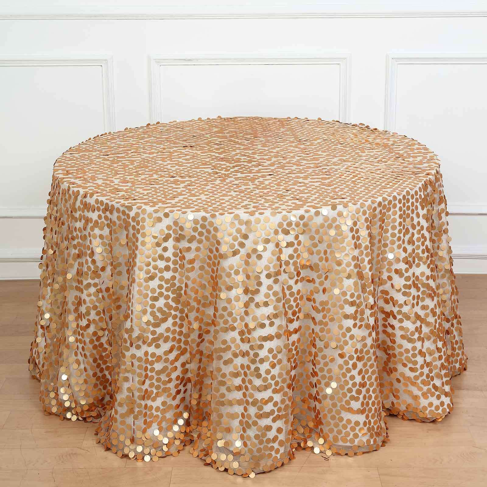 Sequin 120" Round Tablecloth Matte Champagne - Seamless Big Payette Table Cover