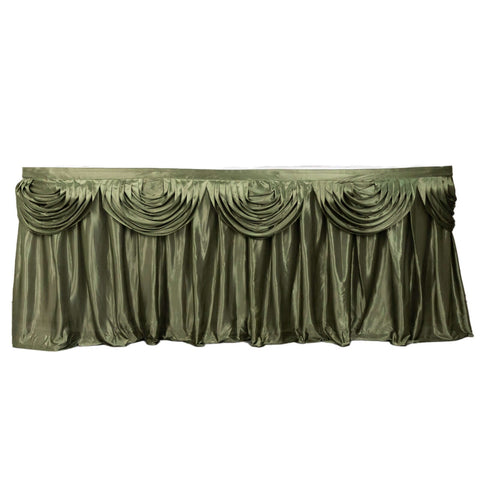 Satin 14ft Table Skirt Dusty Sage Green - Pleated Double Drape Table Cover