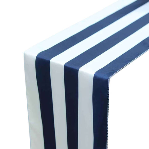 Satin 12"x108" Table Runner Navy Blue/White Stripe - Classic Striped Design