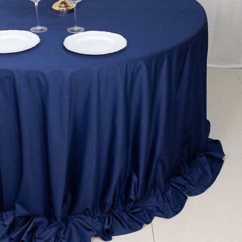 Scuba Round 132" Tablecloth Navy Blue - Wrinkle Free & Stain Resistant Seamless Table Cover