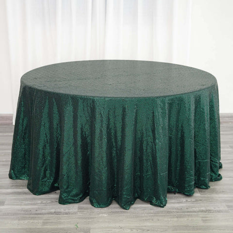 Sequin 120" Round Tablecloth Hunter Emerald Green - Seamless Glittering Table Cover