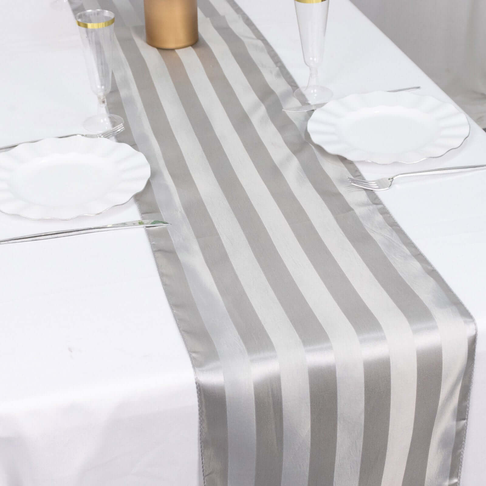 Satin 12"x108" Table Runner Silver Stripe - Stripe Table Decor