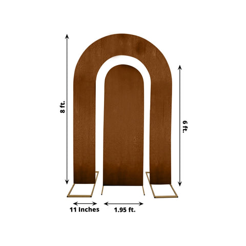 Set of 2 Brown Spandex Fitted Wedding Arch Covers for Round Top and Double Arch Chiara Backdrop Stands - 6ft,8ft