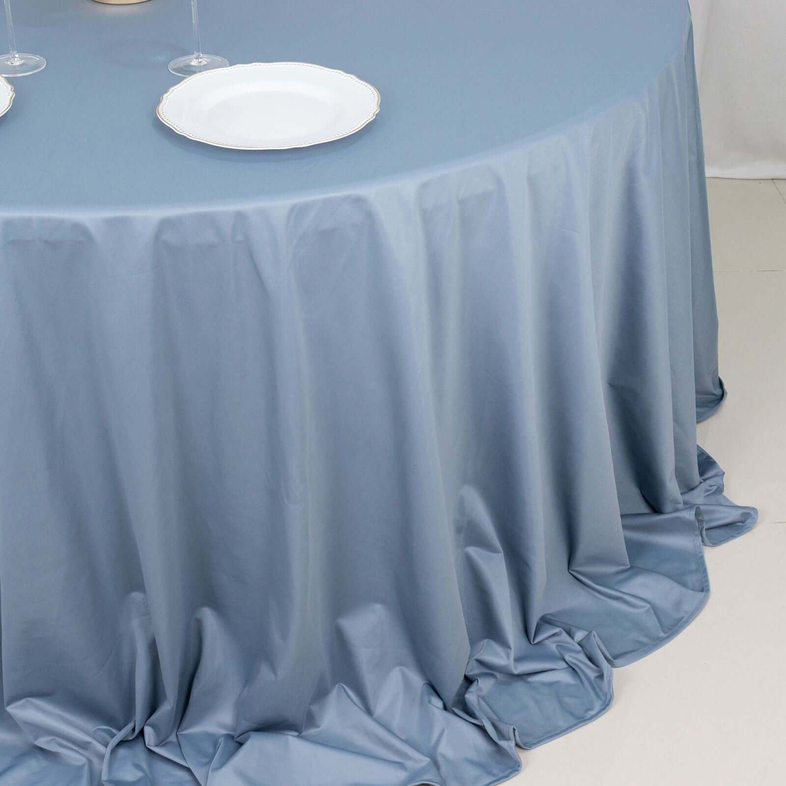 Scuba Round 132" Tablecloth Dusty Blue - Wrinkle Free & Stain Resistant Seamless Table Cover