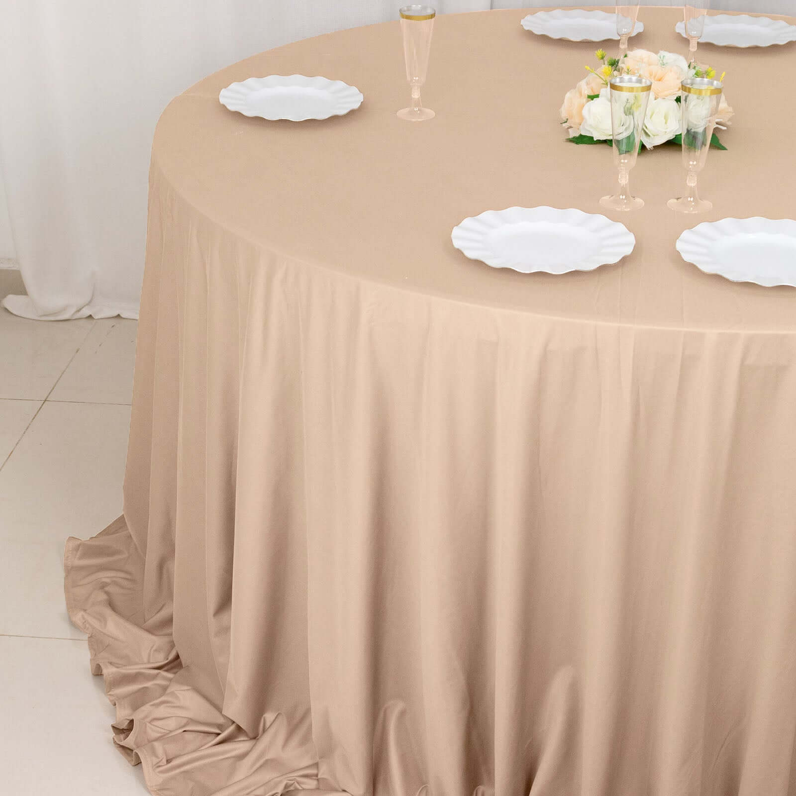 Scuba Round 132" Tablecloth Nude - Wrinkle Free & Stain Resistant Seamless Table Cover