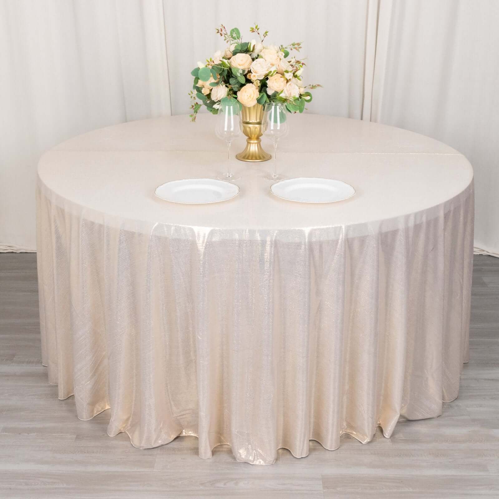 Sequin Dots Polyester Round 120" Tablecloth Shimmering Beige - Wrinkle Free & Sparkling Table Cover