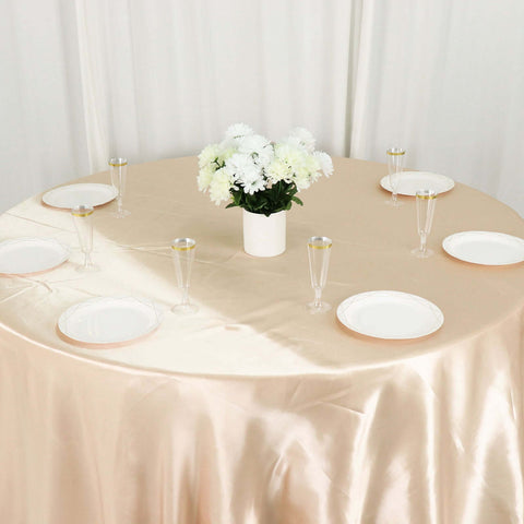 Satin 132" Round Tablecloth Beige - Stylish Seamless Table Cover