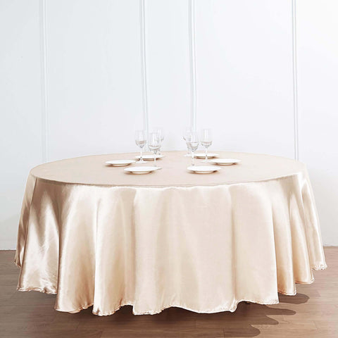 Satin 120" Round Tablecloth Beige - Stylish Seamless Table Cover
