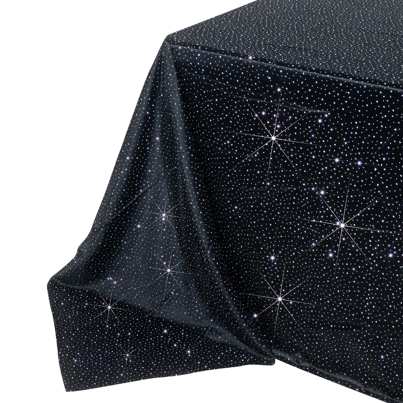 Scuba Rectangular Tablecloth 90"×156" Black with Rhinestone Accents – Seamless, Wrinkle-Free, Stain-Resistant Event Linen
