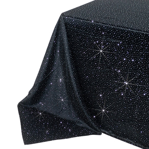 Scuba Rectangular Tablecloth 90"×156" Black with Rhinestone Accents – Seamless, Wrinkle-Free, Stain-Resistant Event Linen