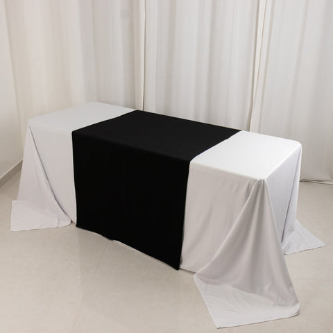 Scuba Polyester 36"x72" Wide Table Runner Black - Wrinkle-Free Trade Show Table Linen