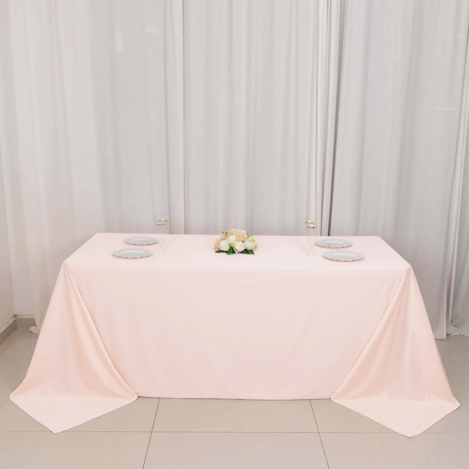 Scuba Rectangular 90"x132" Tablecloth Blush - Wrinkle Free, Stain Resistant & Seamless Table Cover