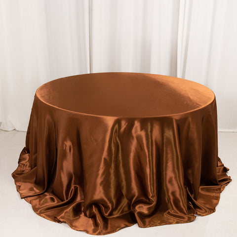 Satin 132" Round Tablecloth Cinnamon Brown - Stylish Seamless Table Cover