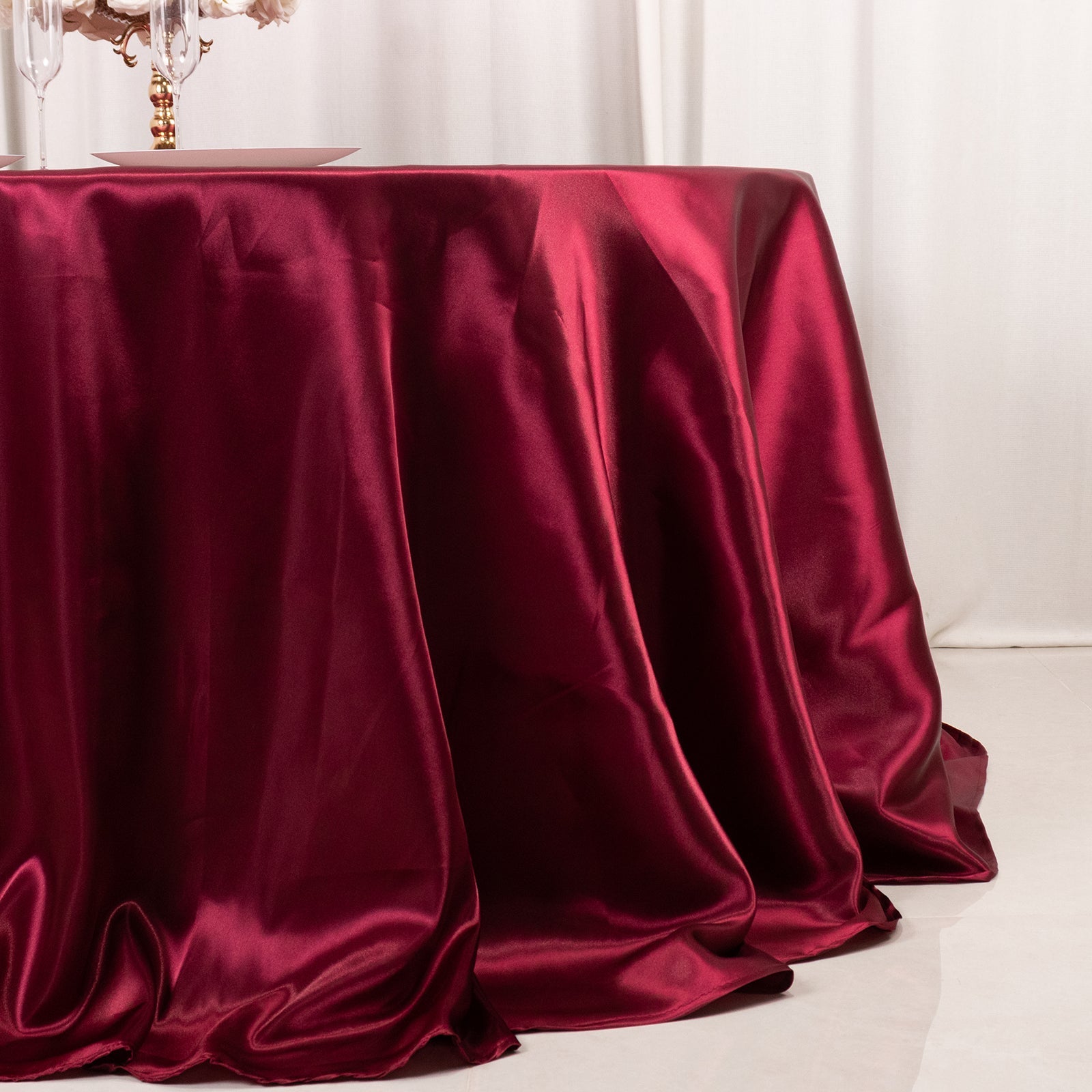 Satin 132" Round Tablecloth Burgundy - Stylish Seamless Table Cover