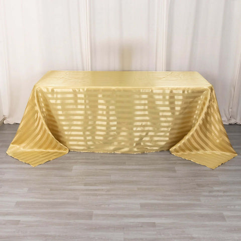 Satin Striped 90"x132" Rectangular Tablecloth Champagne - Seamless Silky Smooth Table Cover