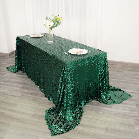 Sequin 90"x132" Rectangle Tablecloth Hunter Emerald Green - Seamless Big Payette Table Cover