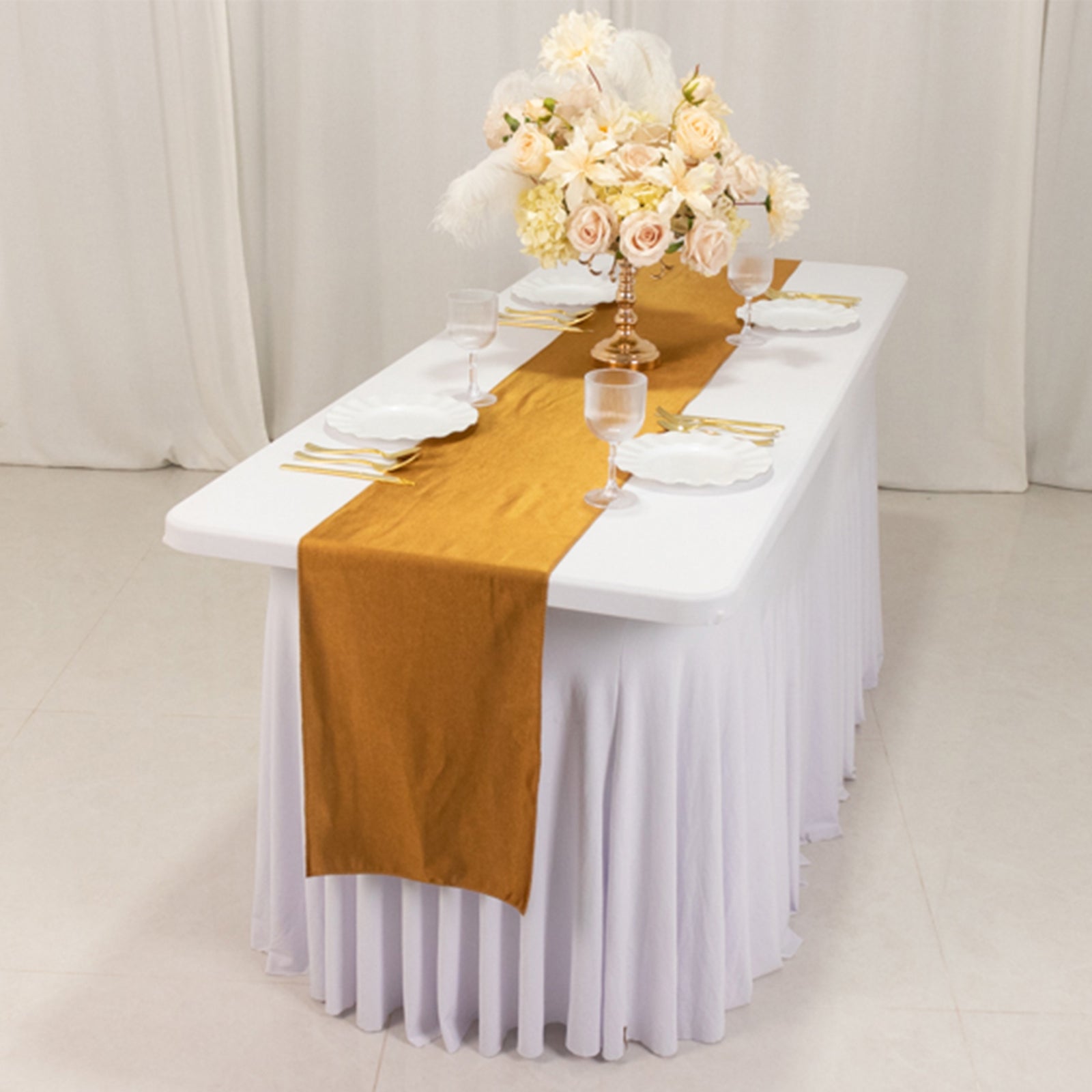 Scuba Polyester 12"x108" Table Runner Shimmer Gold - Wrinkle-Free Table Linen for Events and Banquets