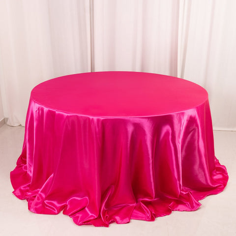 Satin 132" Round Tablecloth Fuchsia - Stylish Seamless Table Cover