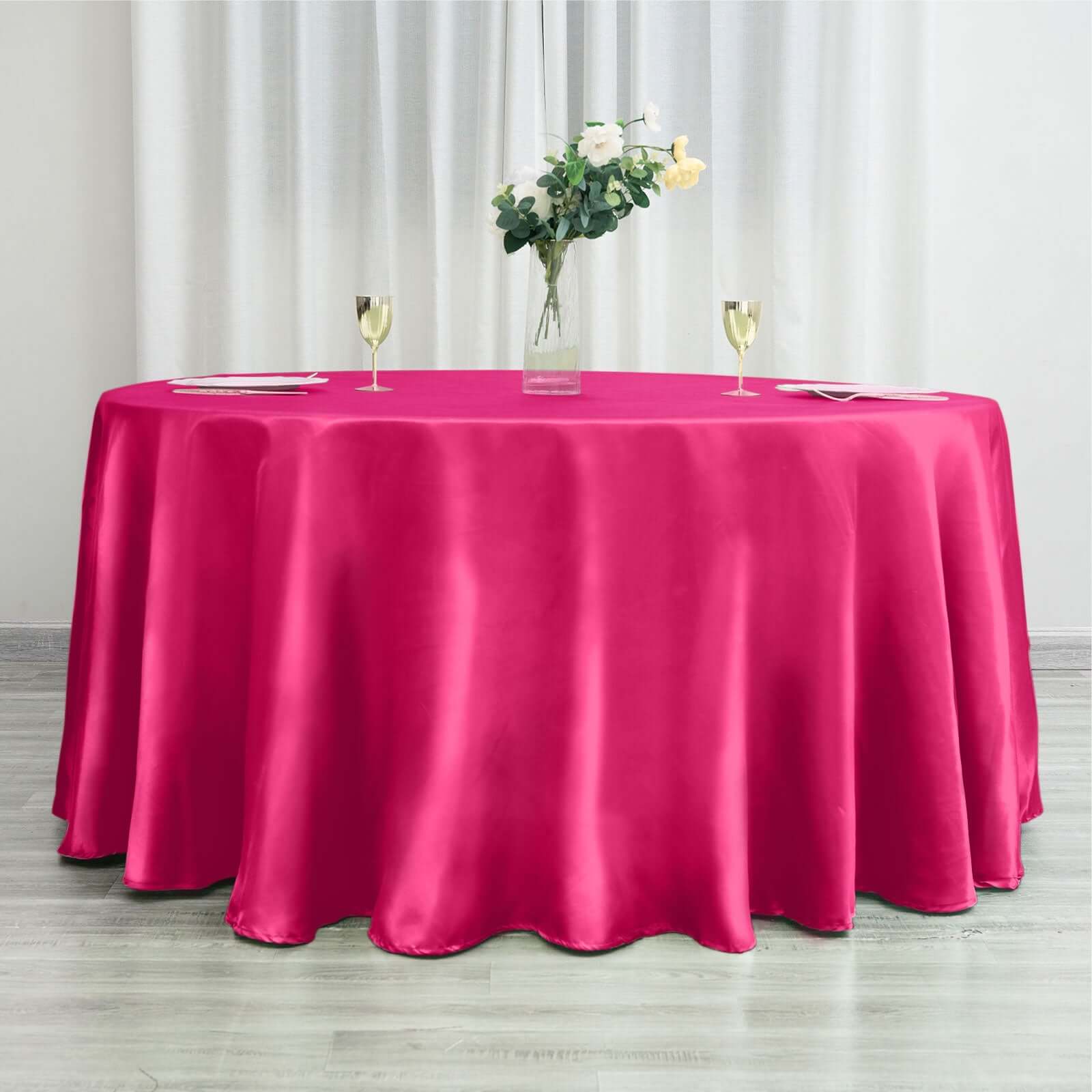 Satin 120" Round Tablecloth Fuchsia - Stylish Seamless Table Cover