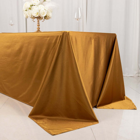 Scuba Rectangular 90"x132" Tablecloth Shimmering Gold - Wrinkle Free & Stain Resistant Seamless Table Cover for Weddings and Parties