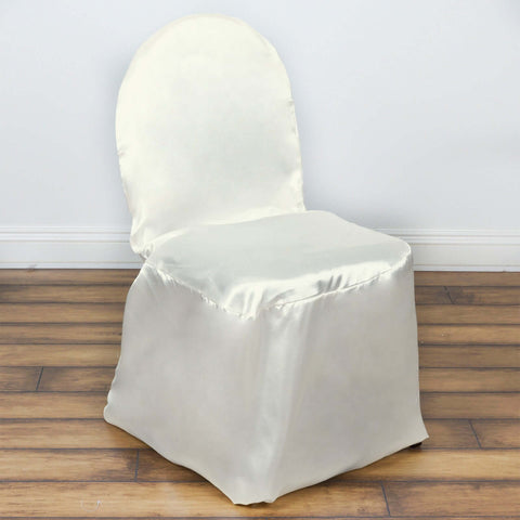 Satin Chair Covers for Banquet Chairs Ivory with Glossy Finish - Reusable Slipcovers