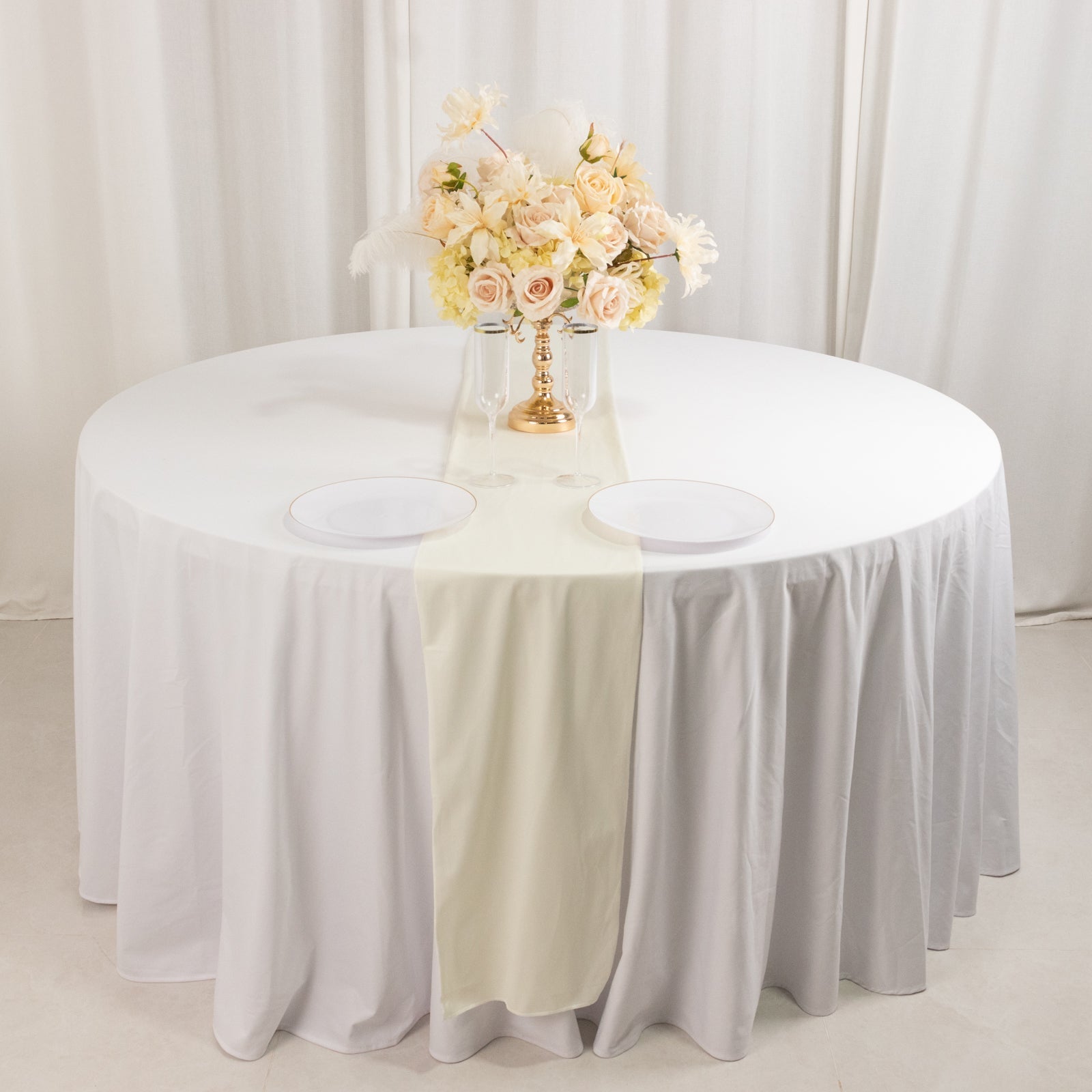 Scuba Polyester 12"x108" Table Runner Ivory - Wrinkle-Free Table Linen