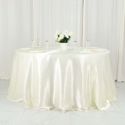 Satin 132" Round Tablecloth Ivory - Stylish Seamless Table Cover