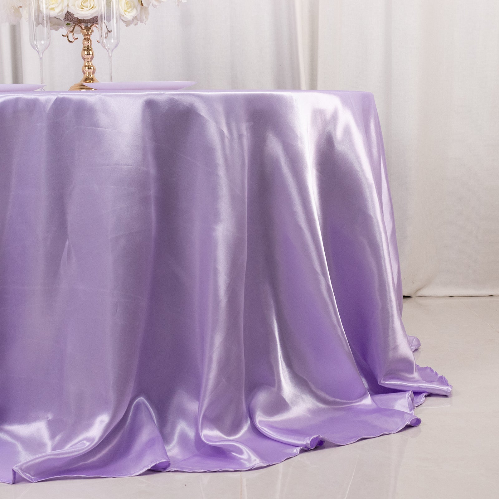 Satin 132" Round Tablecloth Lavender Lilac - Stylish Seamless Table Cover