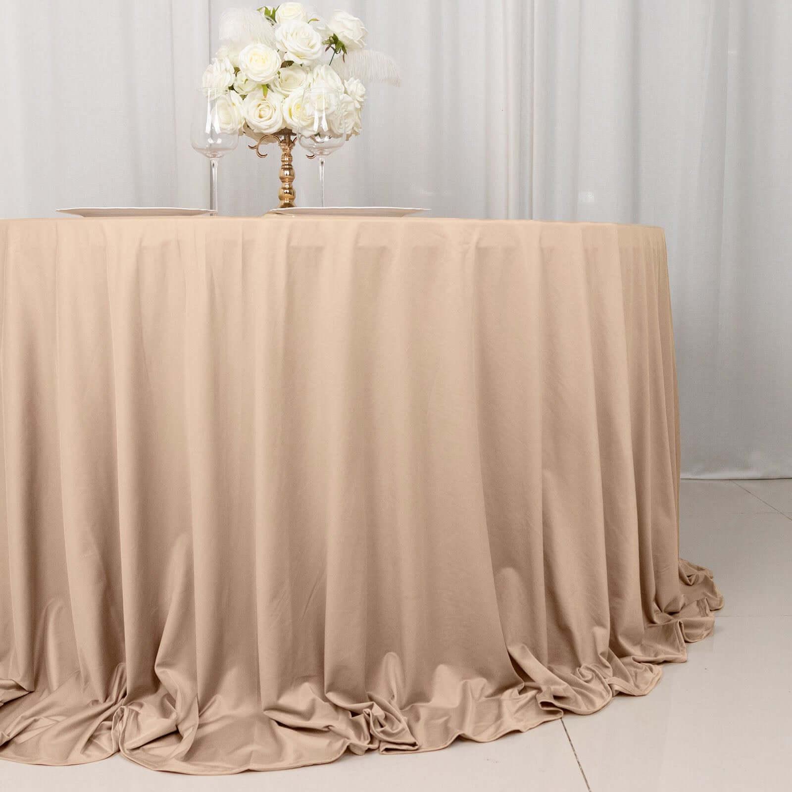 Scuba Round 132" Tablecloth Nude - Wrinkle Free & Stain Resistant Seamless Table Cover
