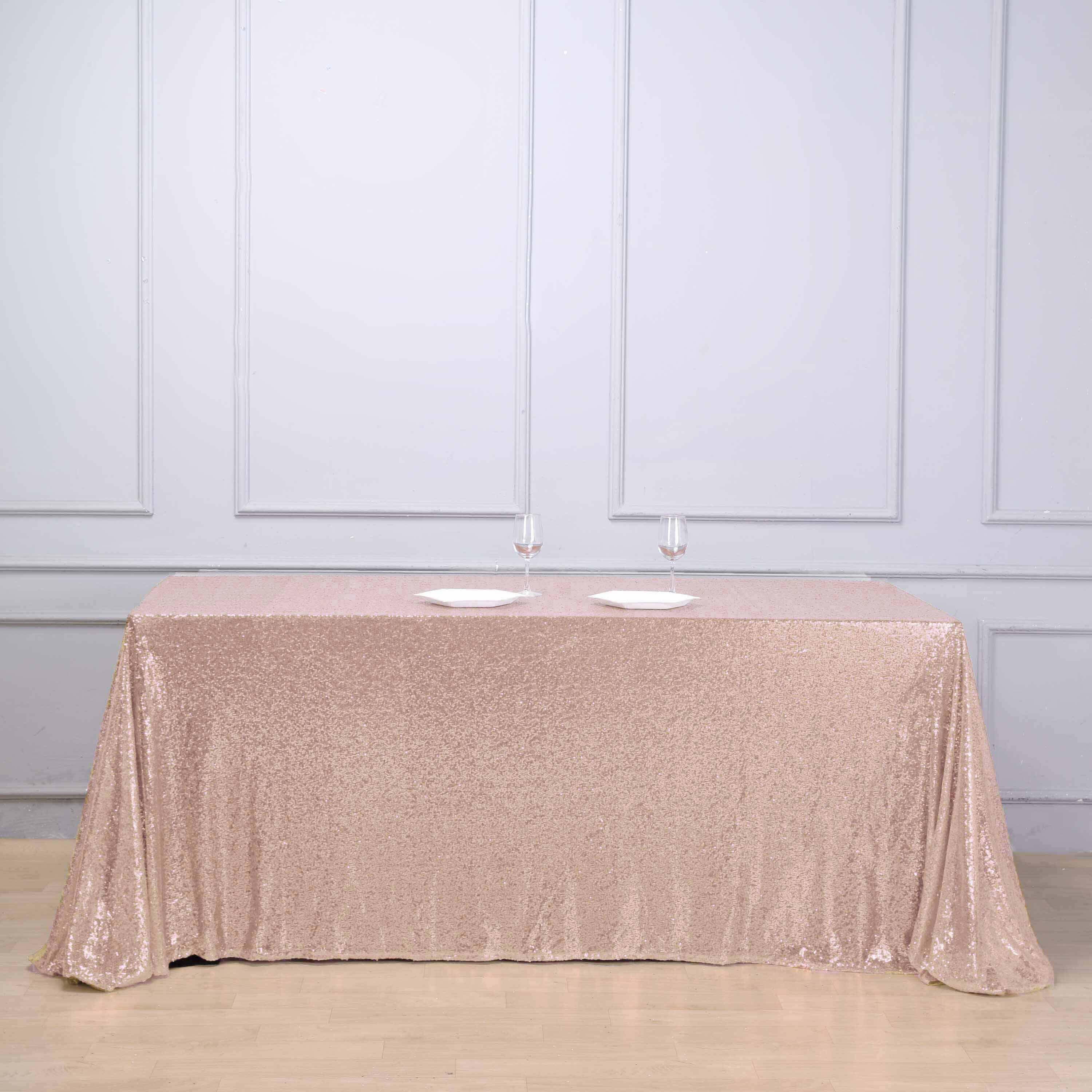 Sequin 90"x132" Rectangle Tablecloth Rose Gold - Seamless Sparkly Table Cover